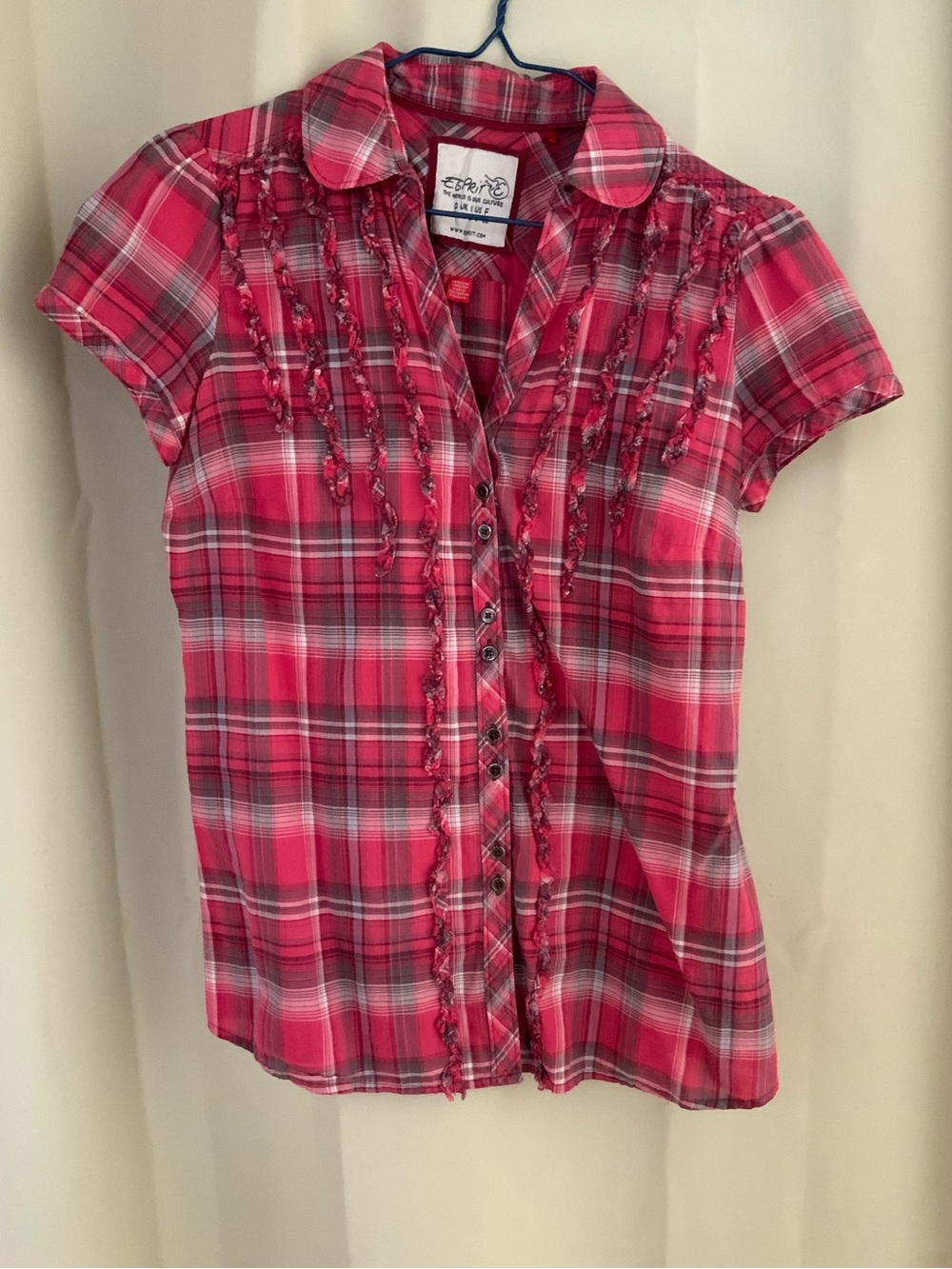 Esprit Y2K short-sleeve red plaid button-down blouse shirt. Size 6